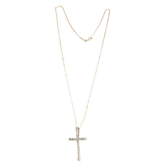 Vintage Sterling Silver Necklace Cross Pendant CZ Stones Spring Ring Estate 18" - Picture 1 of 5